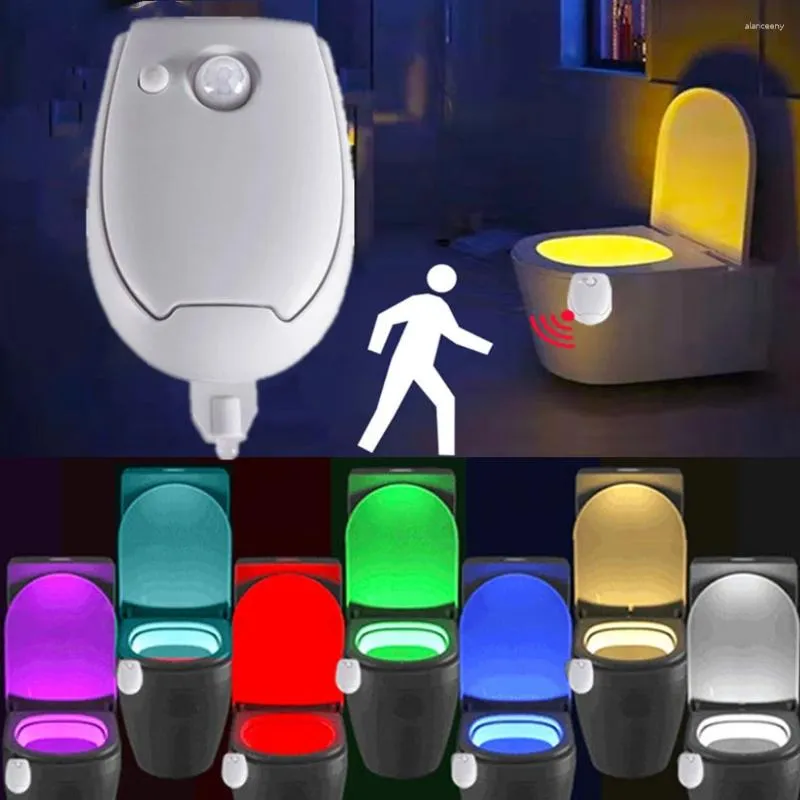 أضواء ليلية LDHLM مرحاض ضوء استشعار حركة الحمام LED مصباح غسل 8 ألوان الإضاءة وعاء للإضاءة للحمام