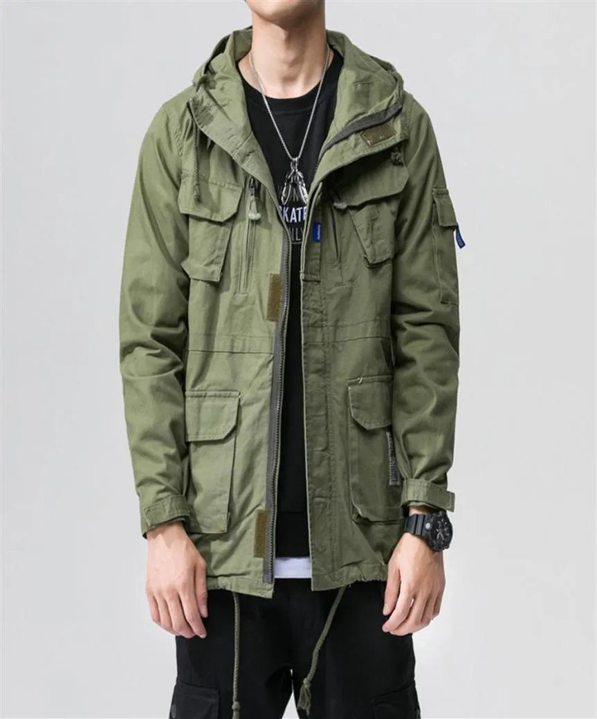 Giacche cargo moda Uomo039s Giacche vintage con cappuccio Cappotti Streetwear Bomber verde militare Multi tasche Giacca a vento Ds50273236w1156599