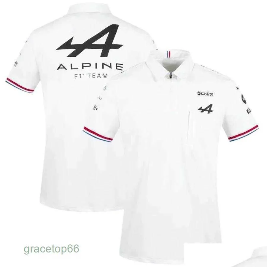 Polos pour hommes Vêtements de moto Motorsport Alpine F1 Team Aracing Tshirt Blanc Noir Respirant Teamline Chemise à manches courtes Vêtements de fan de voiture Drop Personnalisable W1PT