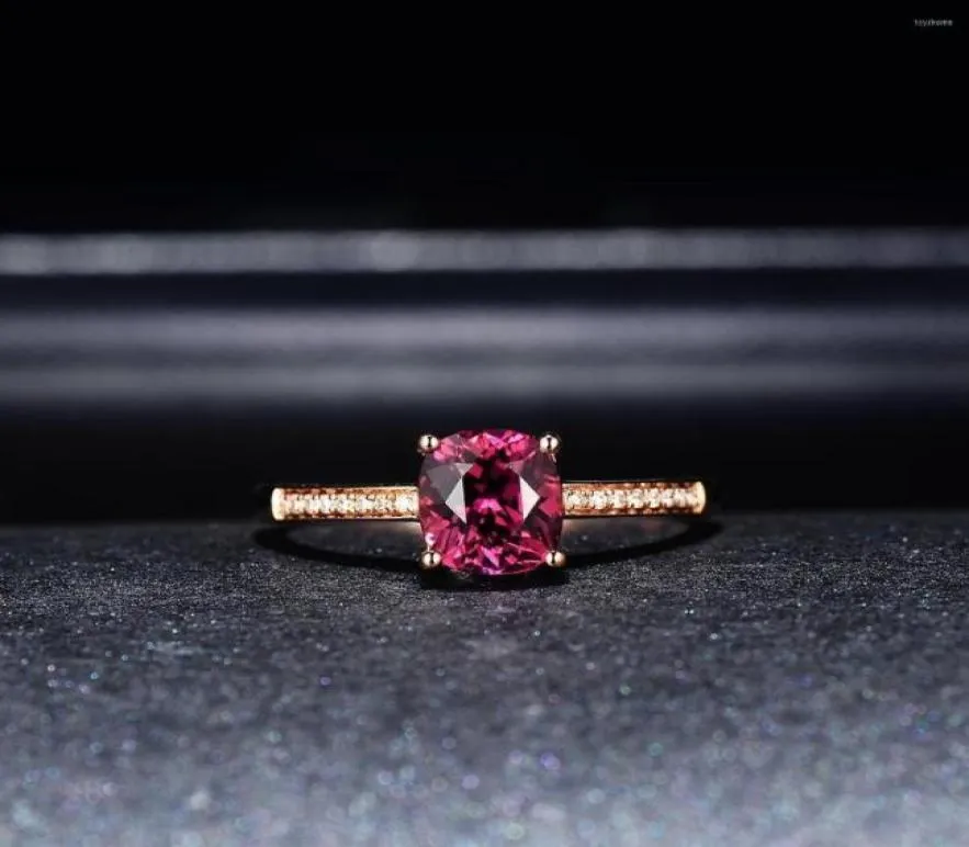 Pierścienie klastra laboratorium Ruby Real 14K Rose Gold Red Emstone Kolor dla kobiet Wedding zaręczynowy Biżuteria Wspaniała obietnica prezent7657848