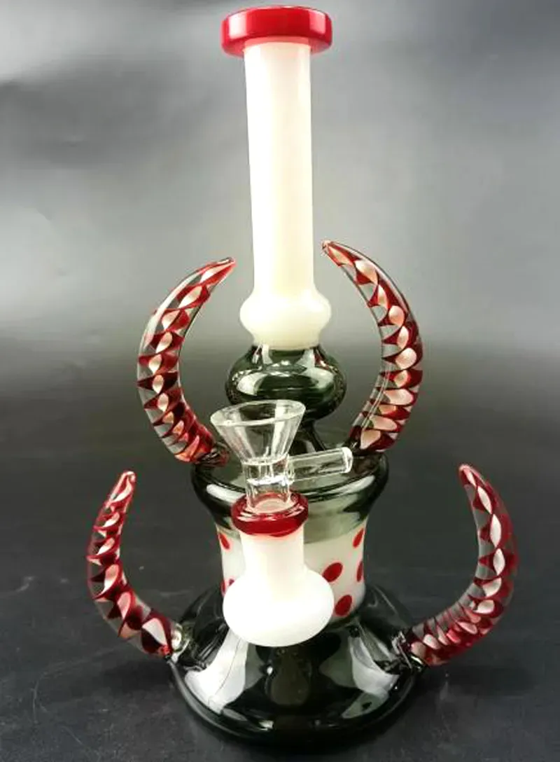 Hookahs Devil Shape Perc Bong Recycler Hookah Heavy Base OX Horn Glass Bongs With 14mm Female Joint Water Pipe Dab Rig Oil Rigs Accessories