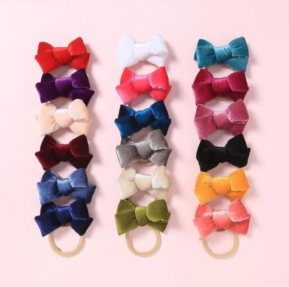 1st Korea Velvet Hair Bows Tie Baby Girls Children Rubber Band Ribbon Hair Bands Baby Girl Accessories 18 Colors8302528