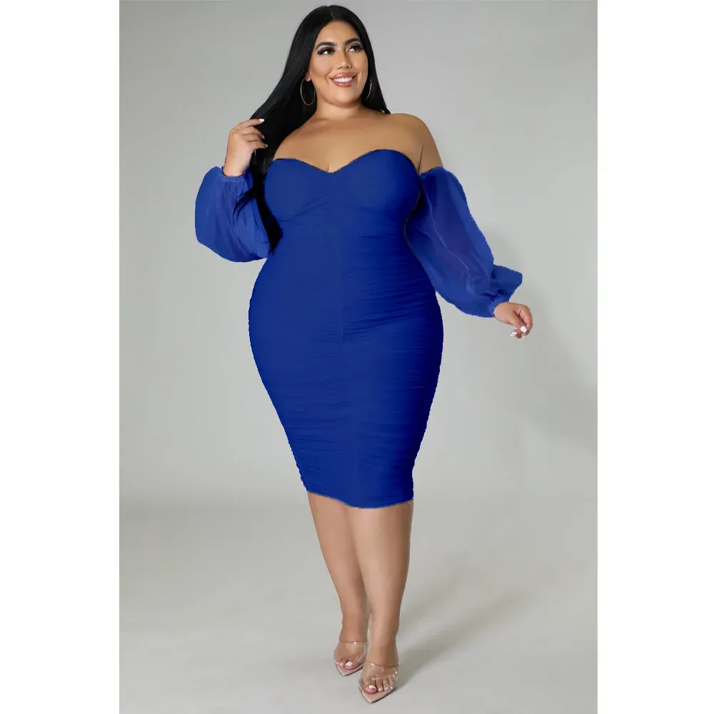 Sukienki Plus size Ruche imprezowe sukienka Kobieta Siatka z ramiona luksusowa balowa szata obiadowa jesień elegancka ładna sukienka midi sukienka