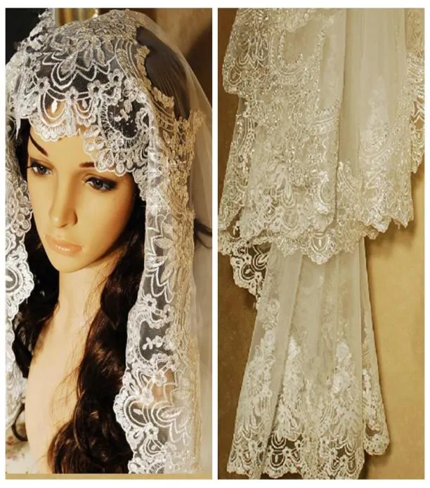 Lussuoso pizzo appliques bordo modello di perline ricamo paillettes cattedrale velo da sposa 3 m lungo velo da sposa da sposa economico We2842627