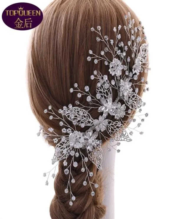 Uitgeholde bladeren en bloemen diamanten bruiloft tiara kristal bruids hoofddeksels kroon strass met bruiloft sieraden haaraccessoire3181066