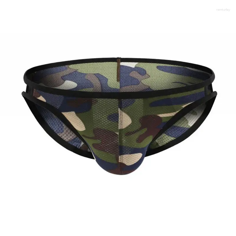 Mutande Traspiranti Intimo da uomo Slip Sexy Mesh a vita bassa Custodia per pene Sospensorio Camouflage Gay Bikini Mutandine