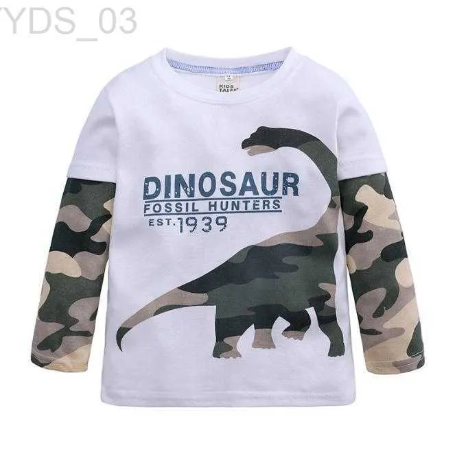 T-Shirts Bebek Erkek Tişörtlü Çocuk Kazak Boy Uzun Kollu Tişört Giysileri Pamuk Külot Dinozor Kamuflaj Sonbahar Çocuk Gömlek 240306