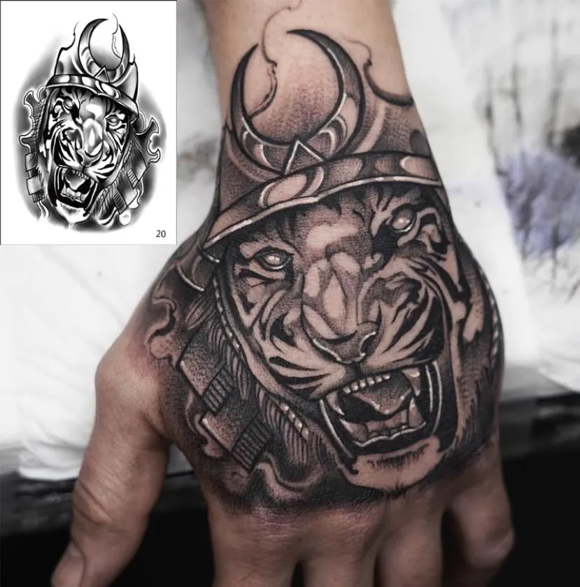 temporary tatoo men king tiger temporary tattoo boy waterproof hand tatoo rose mouth robot tattoo sticker water transfer7293074