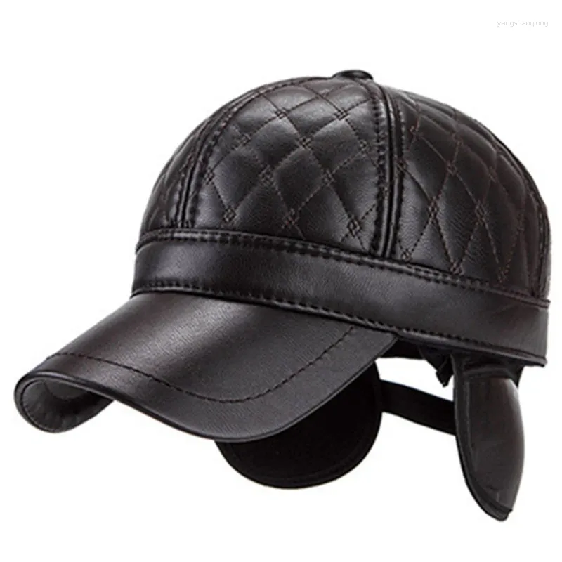 Casquettes de balle 2024 hiver hommes PU simili cuir chaud Baseball résistant au froid cache-oreilles chapeaux casquette réglable taille sport