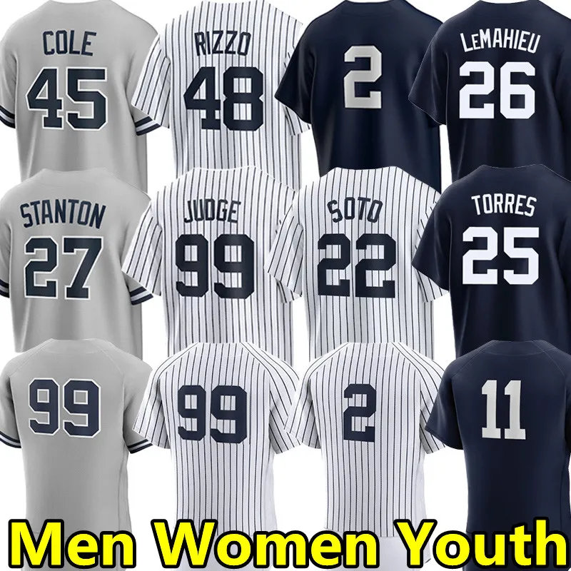 2024 Maillots de baseball Aaron Judge Yankees Juan Soto Gerrit Cole Marcus Stroman Anthony Rizzo Anthony Volpe Derek Jeter DJ LeMahieu Giancarlo Stanton Jersey Hommes Enfants