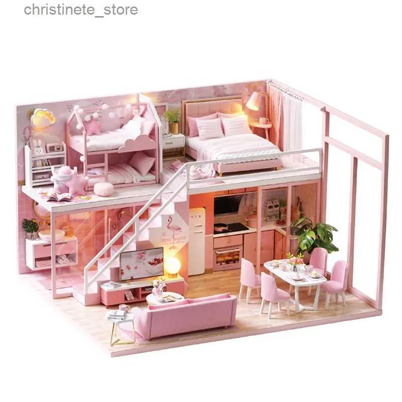 Architecture/DIY House DIY Doll House Wooden Miniature Furniture Dollhouse Kit Casa Music Toys for Children Birthday Christmas Gifts L27