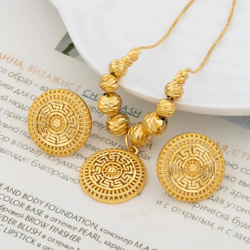 Orecchini di collana set di gioielli da donna Dubai Gioielli femminili Etiopi Gold Pendant Africano Nigeria Regalo Regalo Regalo