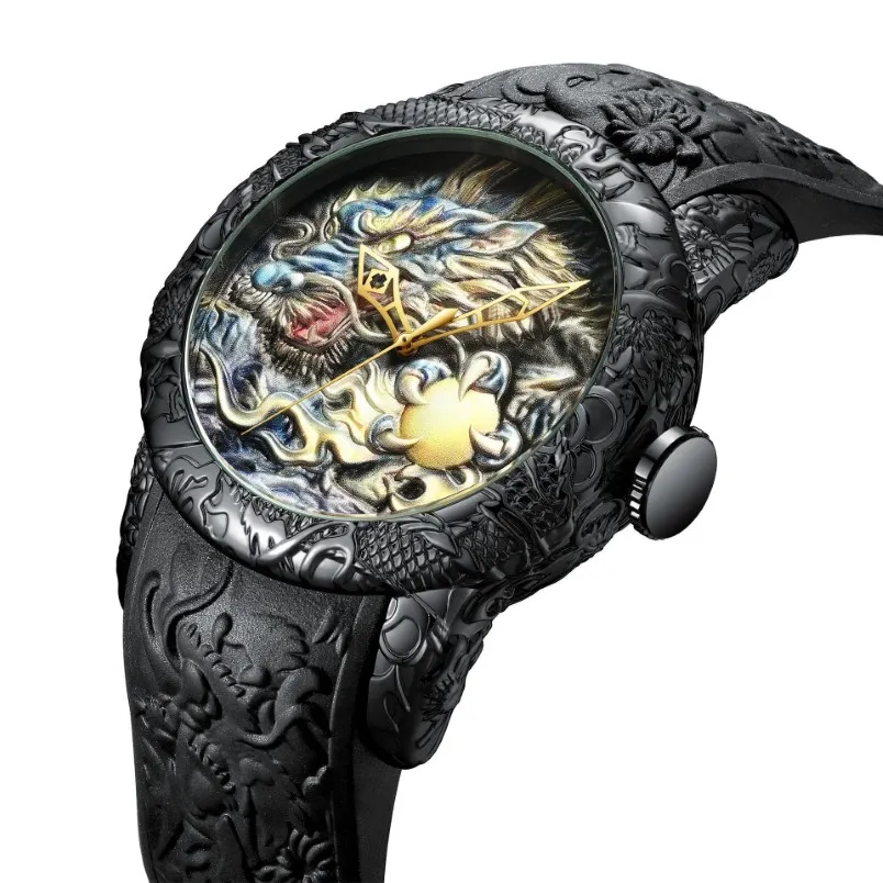 biden fashion emboss gold dragon watch mens watches top luxury brand quartz watch waterproof casual sport watches relogio masculin206A