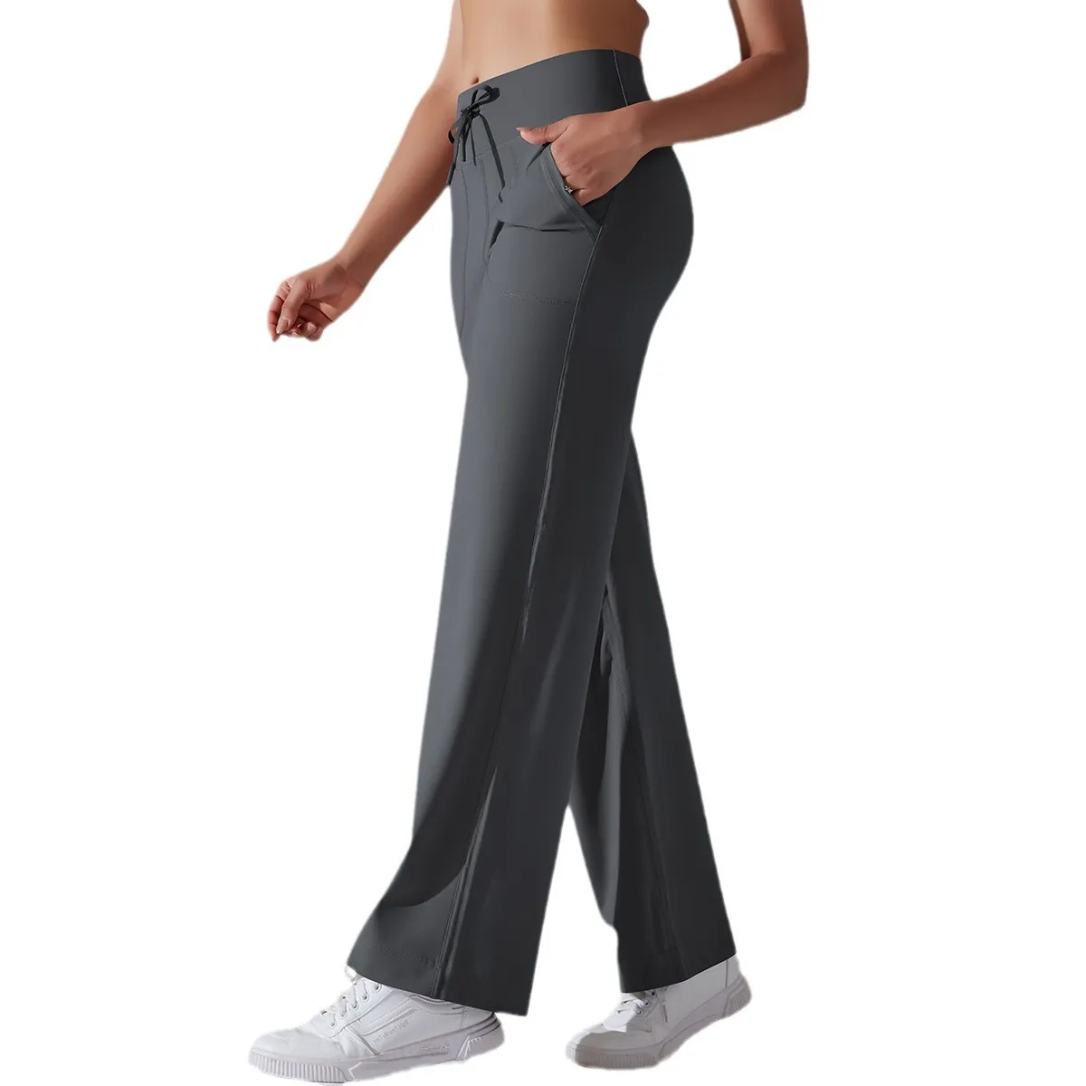 Pantalon de jogging brossé, respirant, taille haute, élastique, ample, décontracté, avec poches, jambes larges, pour course à pied, Fitness, Yoga, vente en gros