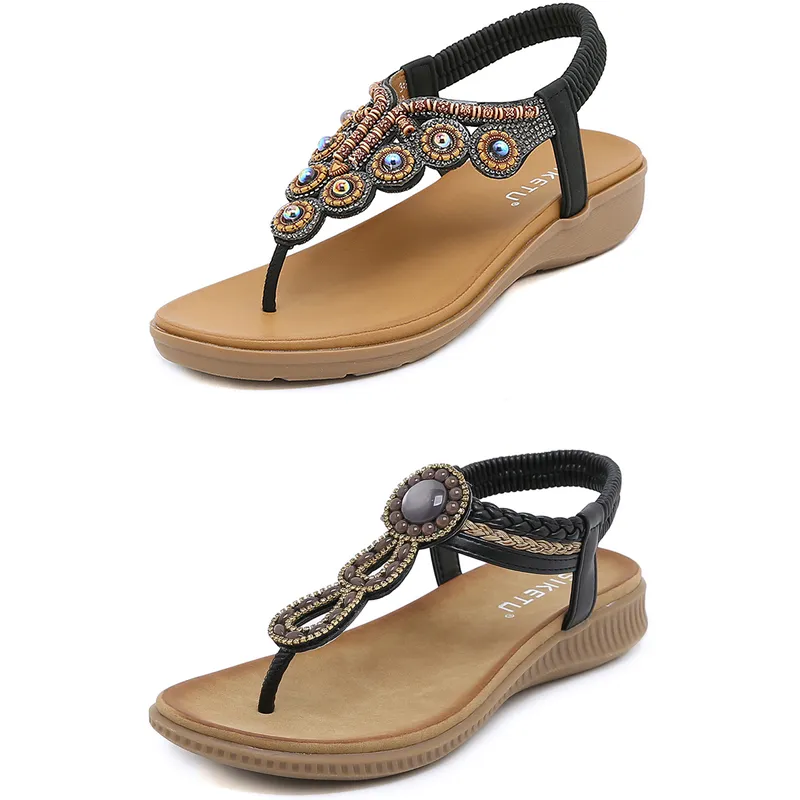 Bohemian Sandals Women Kaptaki klin gladiator sandałowy damski elastyczne buty plażowe buty sznurki kolor 27 gai