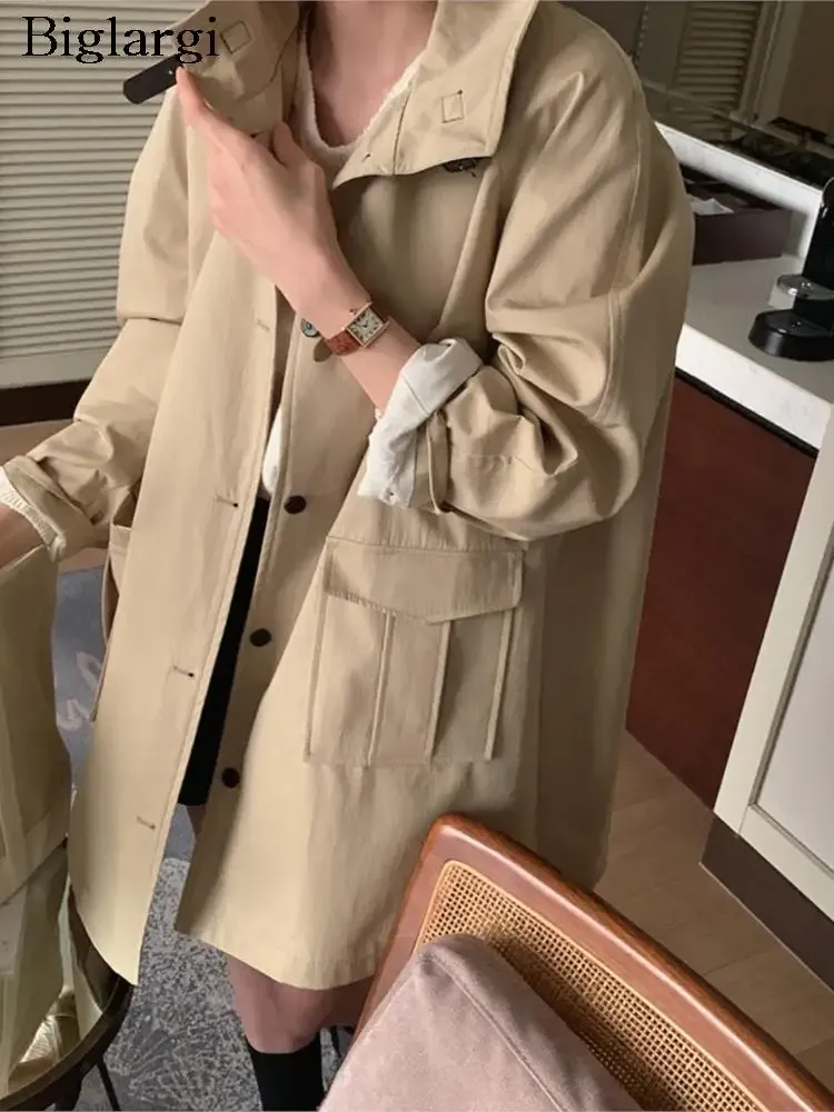 Trench Autunno Cappotto Giacca Donna Manica lunga Stile Coreano con cappuccio Donna Giubbotti Cappotti Moda casual Donna allentata Cappotto giacca 2023