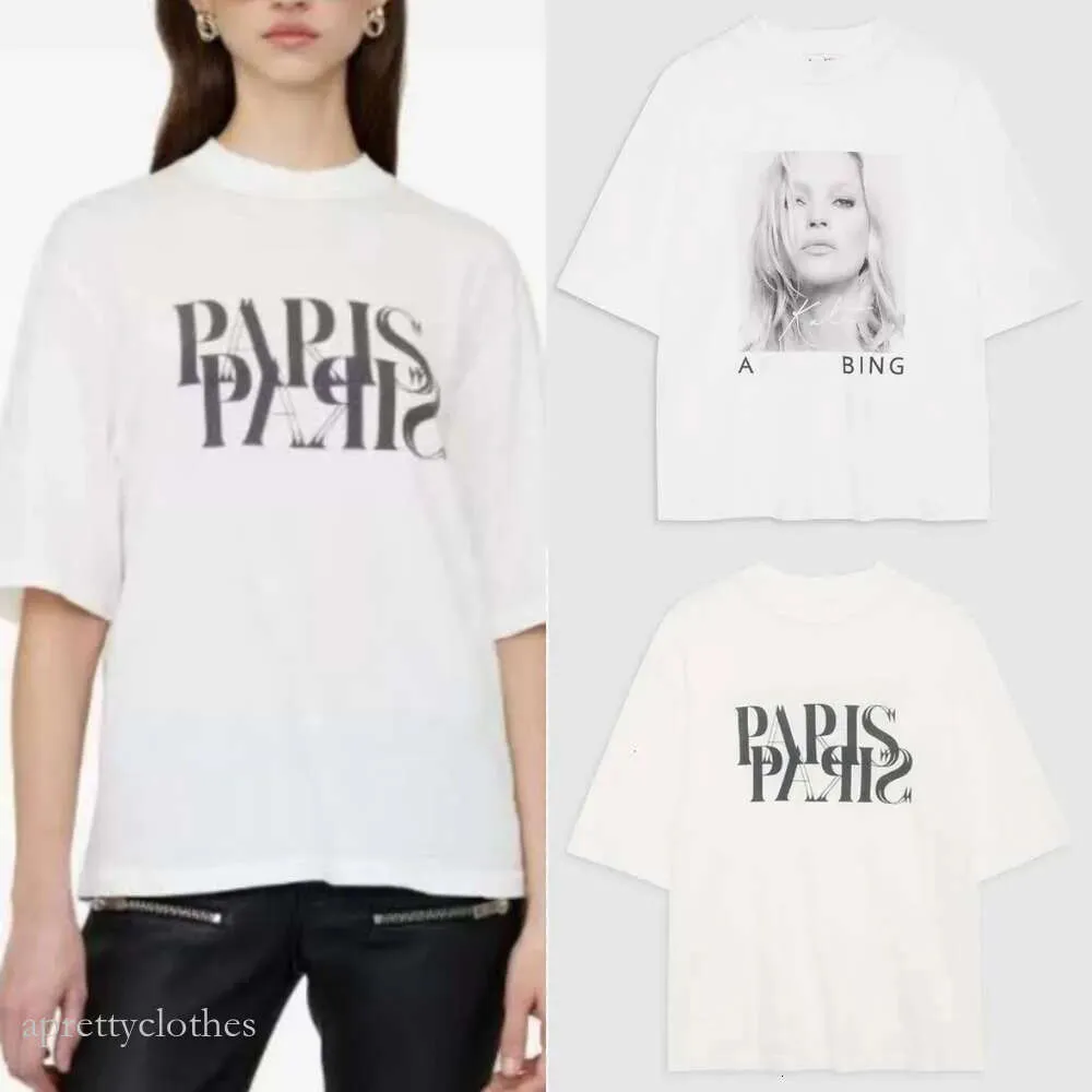 Anines Bing T-Shirt, Designer-Annie Bing-Shirt, modisch, schmal, klassischer Stil, vorne und hinten, bedruckt mit englischen Buchstaben, Baumwolle, lässig, vielseitig, Damen, Rundhalsausschnitt, 712