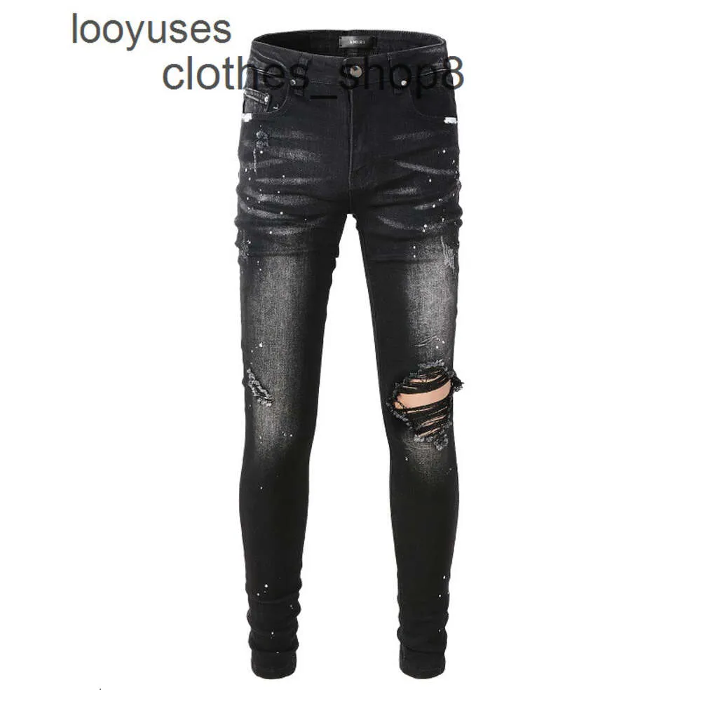 Jean Designer Jeans Amirs Amires High Street Brand Black Perforated Splash Jeans Mens S DLC0
