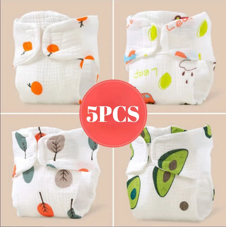 5PCSlot All In One Baby Cloth Diaper 12 Layers Cotton Guaze Reusable Diapers Baby Washable born Diaper 240306