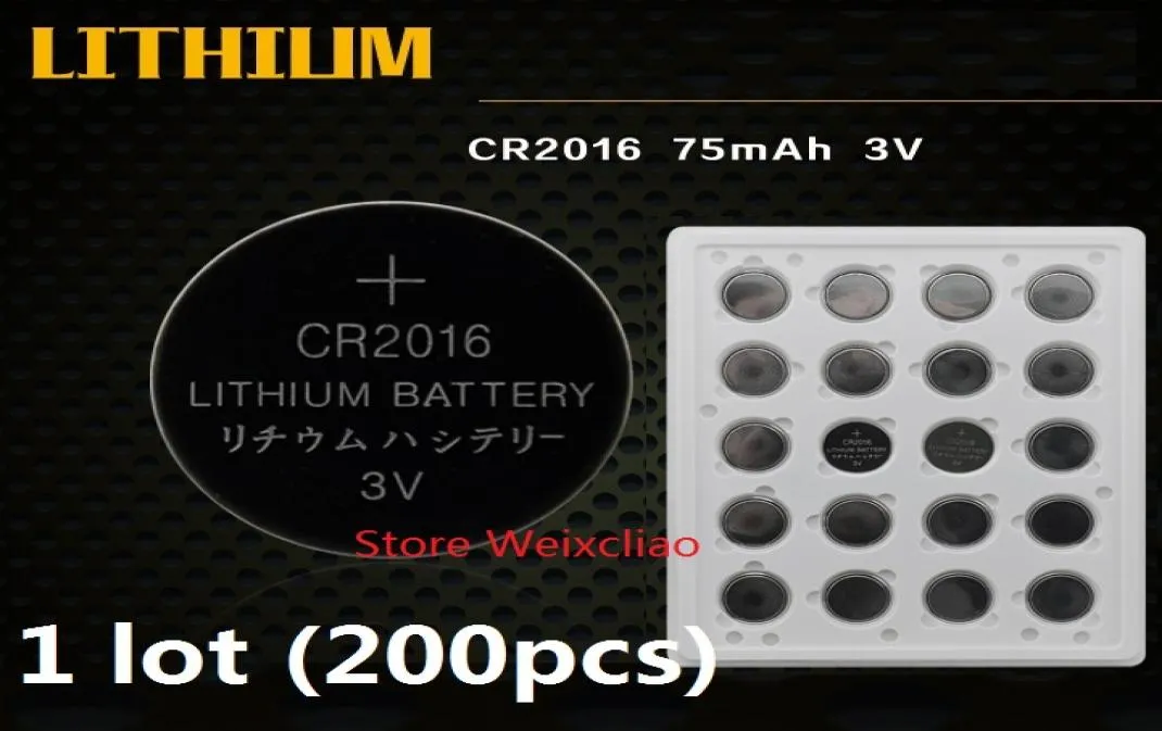 200 pièces 1 lot CR2016 3 V lithium li ion pile bouton CR 2016 3 volts liion pièces de monnaie plateau paquet 1182098