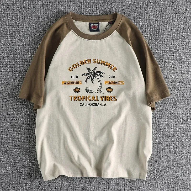 Men's T Shirts Men Fashion Casual Beach Wind Palm Print Short Sleeve T-shirt Full Cotton Wash With Rotator Loose