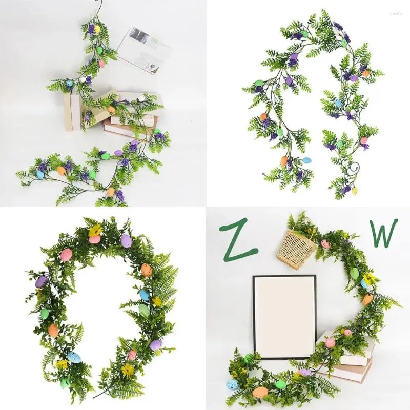 Fiori decorativi 200 cm Uovo di Pasqua Vite con luce simulata finta El Giardino domestico Ghirlanda di plastica per feste Pianta pensile artificiale X5g4