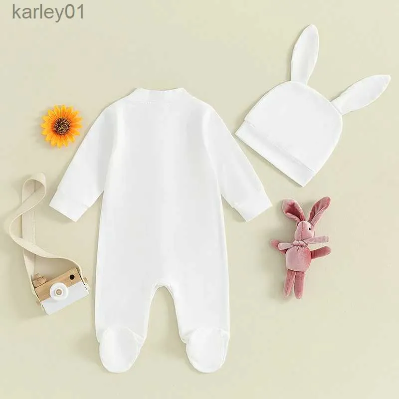 Footies – tenue de pâques pour nouveau-né, fille et garçon, barboteuse à manches longues, body, chapeau de lapin, vêtements de pâques pour bébé, YQ240306