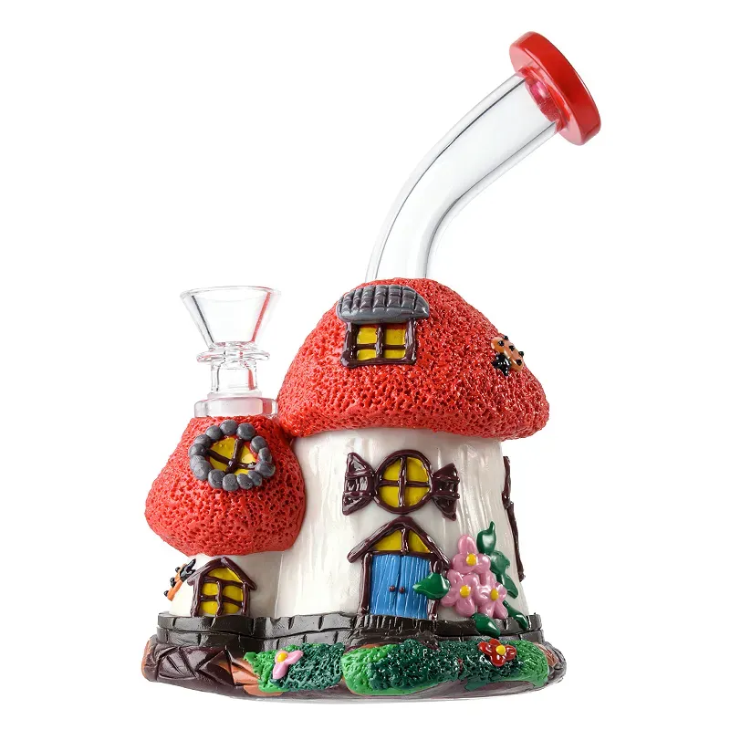 Unique Mushroom Heady Hookahs Thick Glass Water Bongs Smoking Water Pipes Beaker Bong 14mm Female Joint Bowl 7 Inch Showerhead Perc Percolator 3D Glass Hand Made