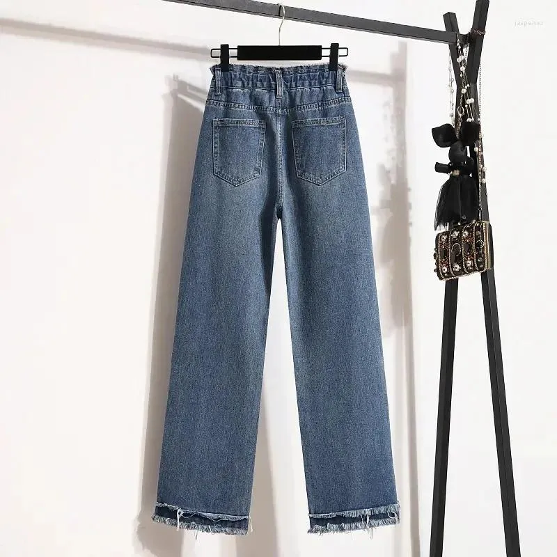 Kvinnors jeans kvinnor koreanska mode hög midja blå långa denim byxor rak streetwear lös casual mamma sq80