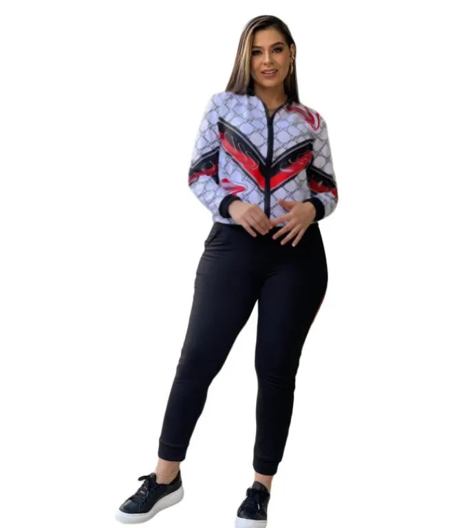 Itlay style femmes décontracté deux pièces ensembles haut veste + pantalon mode imprimé contraste survêtements femmes tenues legging Jogger costumes ensemble de costume de sport