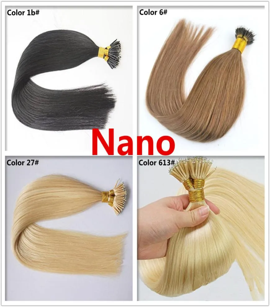 Grau 10ADouble Desenhado Espessura 100 Cabelo Remy Humano Nano Anel extensão de cabelo 05g por vertente200s por Lote DHL1635056