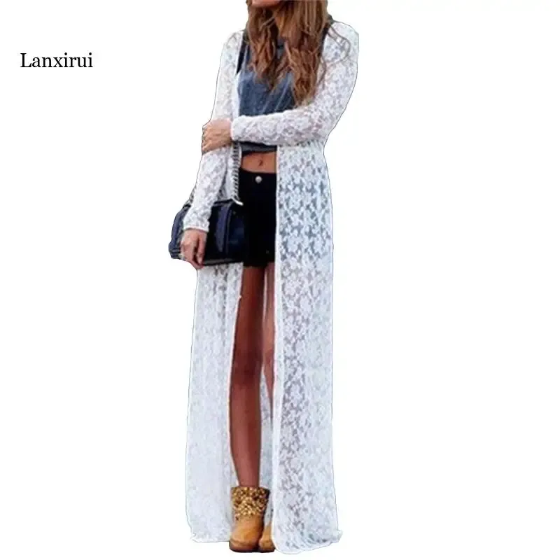 Cardigans Summer Beach Cover Up Plus 5XL Women Floral Lace Kimono Semi Sheer Solid Open Open Open Long Cardigan Mujer Tops