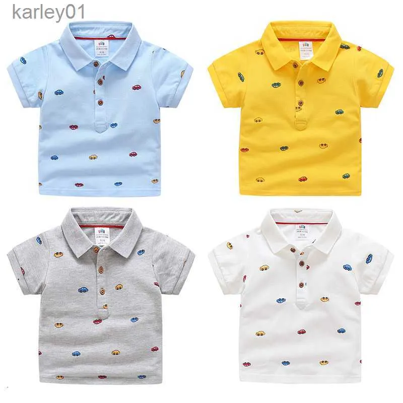 T-shirt T-shirt Estate Abbigliamento per bambini Collare colorato per bambini Cartoon Kids Boy Car Manica corta in cotone T 240306