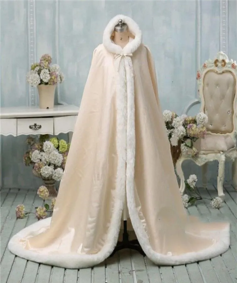 Caldo mantello da sposa avvolge mantello da sposa invernale su misura mantello con cappuccio con bordo in pelliccia avvolge da sposa corto giacca invernale cappotto per Br5906693