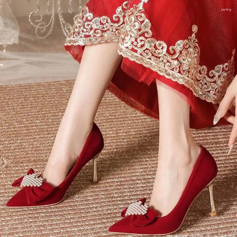 Sukienka Buty Rozmiar 30-44 Wedding Red Red w kształcie serca Spiczaste cienki na wysokiej obcasie narzeczona druhna