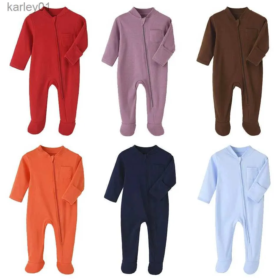 Footies Infant Onesie Newborn Zipper Footie Children Long Sleeve Bunting Pajamas Baby Blue Red Orange One-Piece Easter Romper 0-12 Month YQ240306