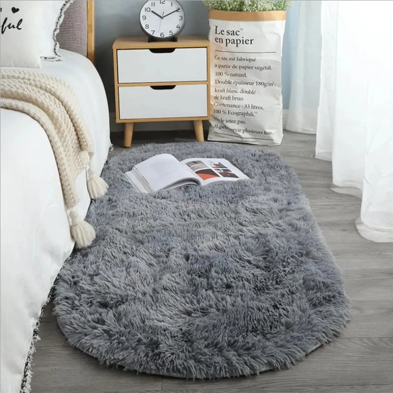 Oval Soft Silkly Plush Carpet Modern Home Decor Living Room Sofa Coffee Table Floor Rug Girl Bedroom Foot Mat Balcony Cushion 240223