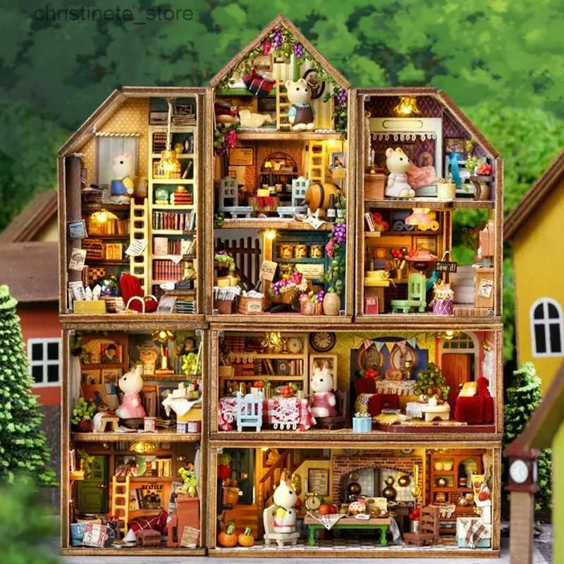 Arkitektur/DIY House New Diy Mini Home Dollhouse With Furniture Light Miniaturas Doll House Casa Miniature Party för Toys Födelsedagspresent