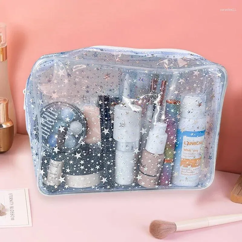 Borse per cosmetici Borsa per trucco portatile Stella trasparente impermeabile per donna Organizzatore di bellezza per lavaggio da viaggio di grande capacità