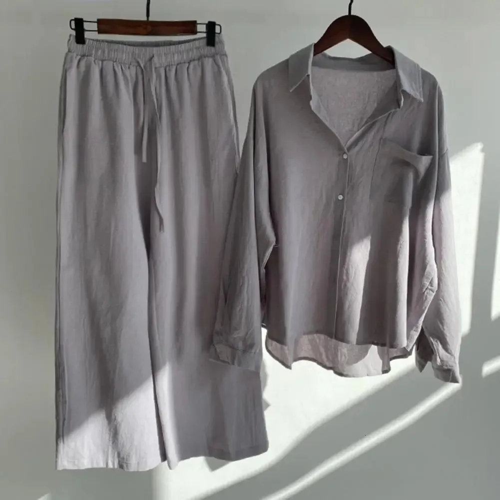 Conjunto de 2 piezas de blusa para mujer, conjunto de pantalones con cuello vuelto, Tops, pantalones, traje con cordón, dos piezas 240219