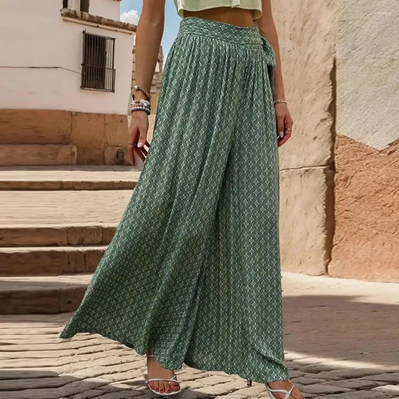 Women's Pants Spring Summer Trousers Stylish Lace-up High Waist Wide Leg Culottes For Women A-line Printed Ankle Length With Crotch