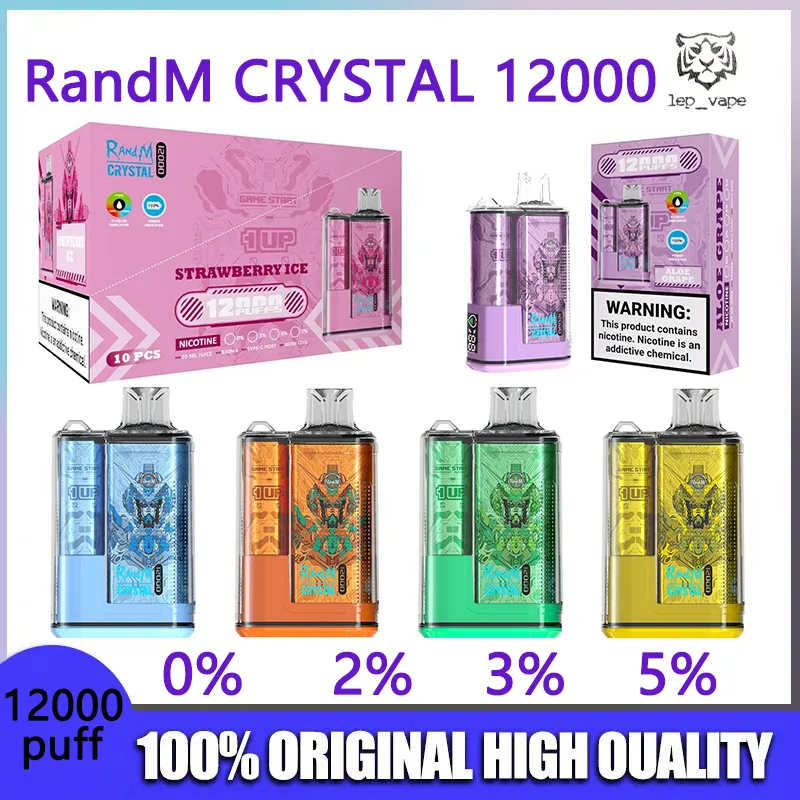 Vape RandM CRYSTAL 12000 Bladerdeeg 12k Wegwerp origineel bladerdeeg 12000 E-sigaret 650mAh Oplaadbare batterijweergave Mesh Coil 20ml 0% 2% 3% 5% vapes