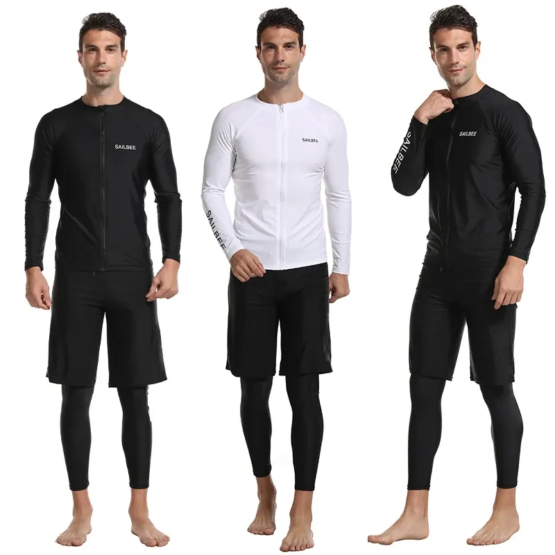 Swimwear JCZWO UV Protection Lycra Rashguard Men Long Sleeve Swimsuit Swim Rash Guard Quick Dry Surf Driving T Shirt For New Swimming