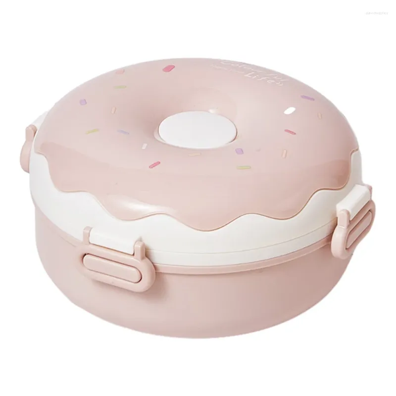 Servies Donut-vormige lunchbox voor kinderen met lepel-vork 900ml-kwaliteit container voor reizen en dagelijks gebruik Volwassenen / kinderen / peuter