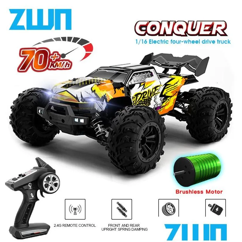 Electric/RC Car Zwn 1 16 70km/H أو 50km/H 4WD RC مع LED التحكم عن بُعد شاحنة وحش عالي السرعة للأطفال مقابل WLTOYS 144001 TOY DHDY1