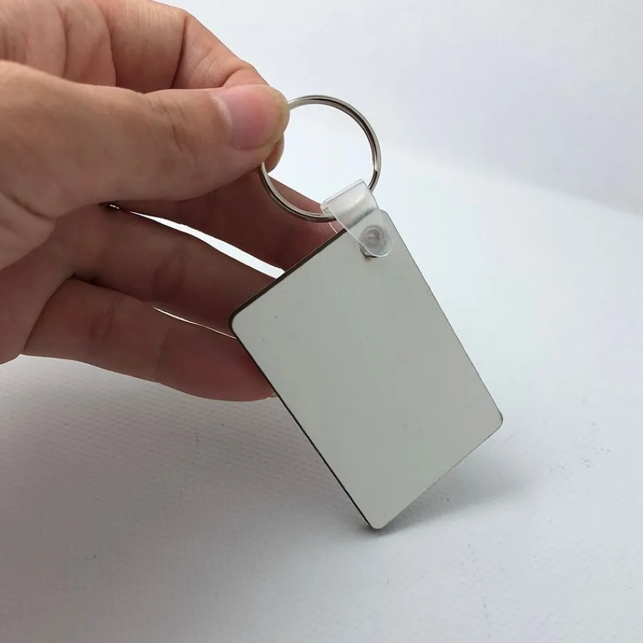 Whole 10pcs MDF Blank Key Chain Rectangle Sublimation Wooden Key Ring For Heat Press Transfer Po Logo Thermal printing Gift285p