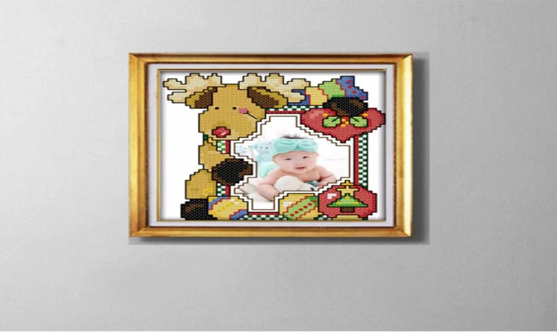 Julhjort Po Frame Lovely Cartoon Målning räknades tryckt på Canvas DMC 14CT 11CT Cross Stitch Needwork Set broderi 5424496