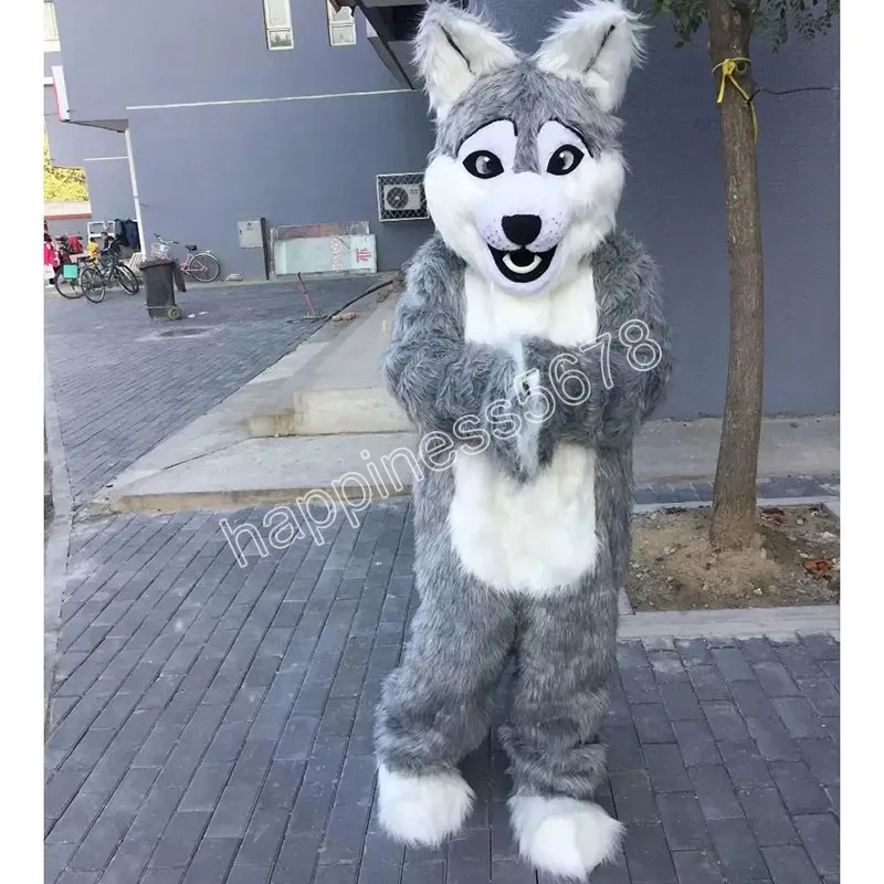 Costumes de mascotte de loup gris de performance de haute qualité, tenue de personnage de dessin animé, costume de carnaval, taille adulte, Halloween, fête de Noël, fête de carnaval