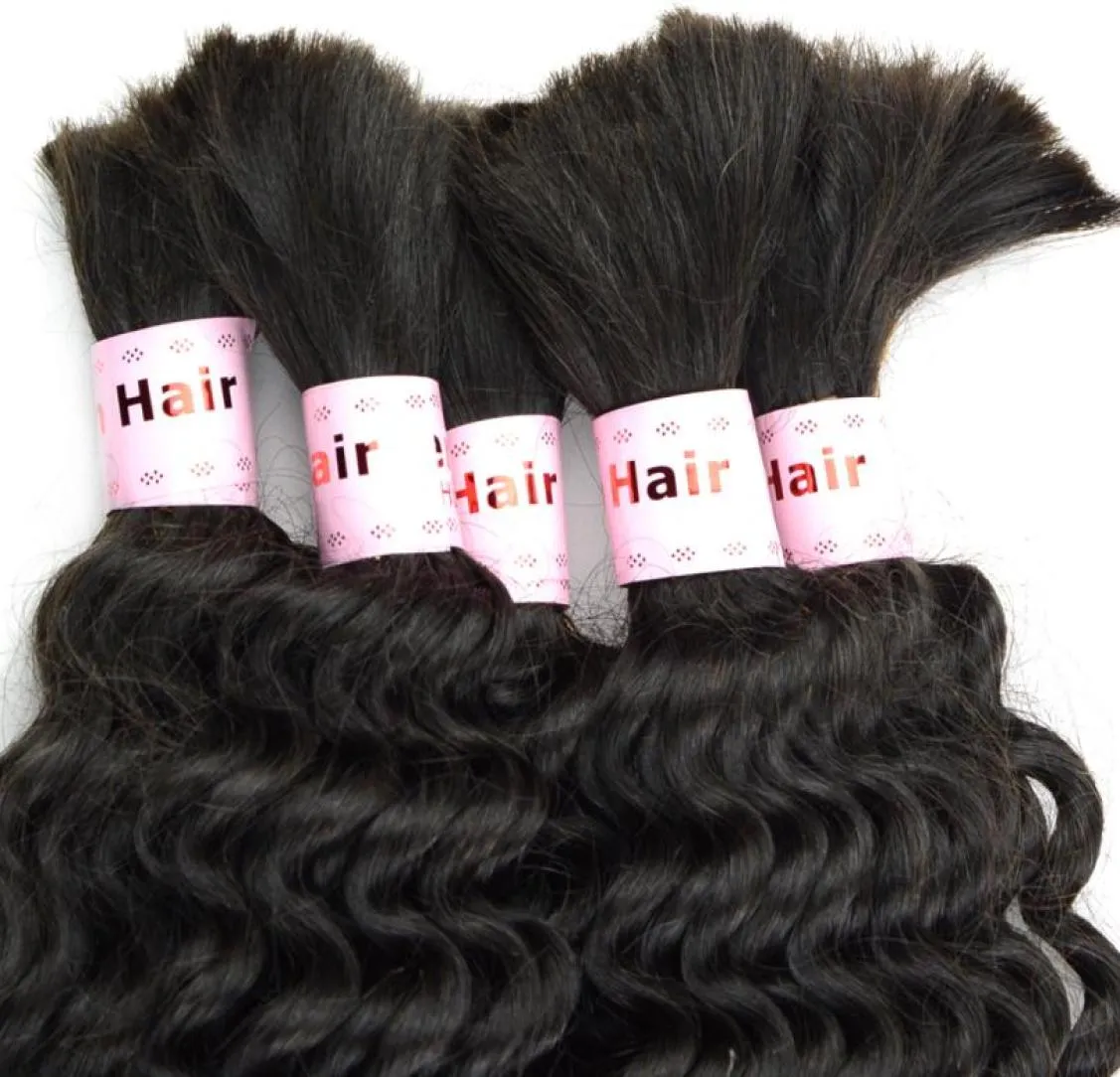Curly Raw Human Hair Bulk Extensions Blandning Längd 34st 12inch28inch Brasilianska flätor Hårbunt Deep Wave Dyable för full34240532727779