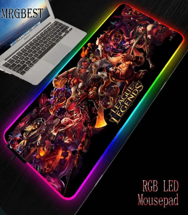 Tapis de souris Repose-poignets MRG Cool League Of Legends Souris de bureau Gamer Tapis de jeu souple RVB Grand tapis de souris Lockedge Éclairage LED USB8210956